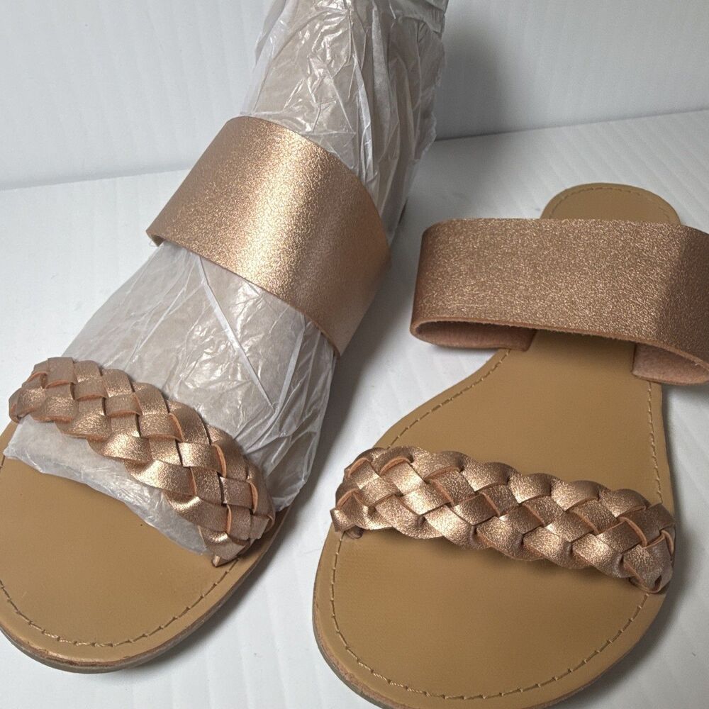 Wild Diva Lounge Braided Strap Slide Sandals Rose Gold Faux Leather Women’s 8